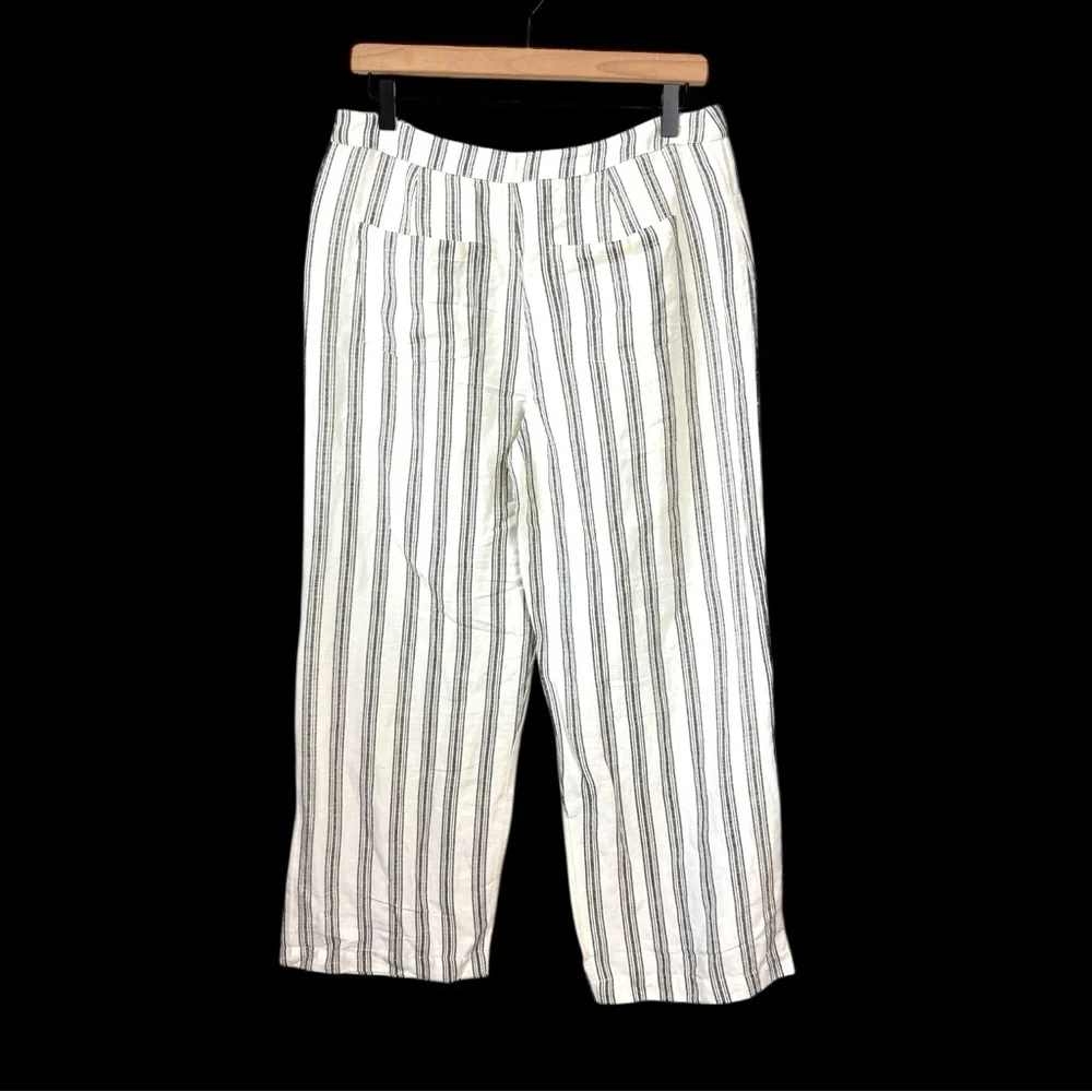 Mango‎ MNG Off-White & Black Linen Striped Cropped Parallel Trousers Pants Small
